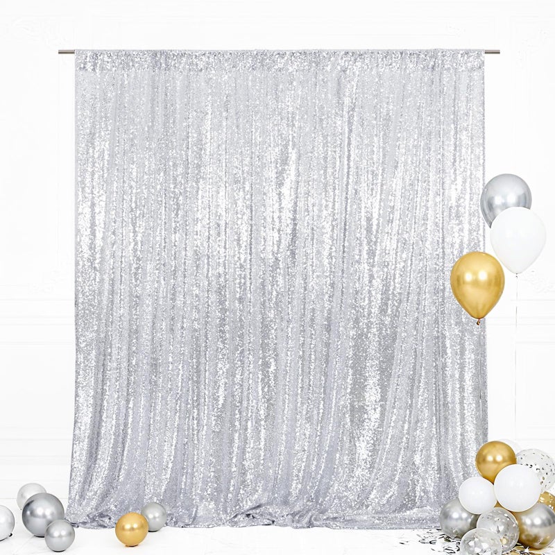 Eternal Beauty Silver Sequin Backdrop, 7x7 Ft Glitter Background Curtains for Shimmer Photography Party Wedding Birthday Back Drop Decor - Image 1